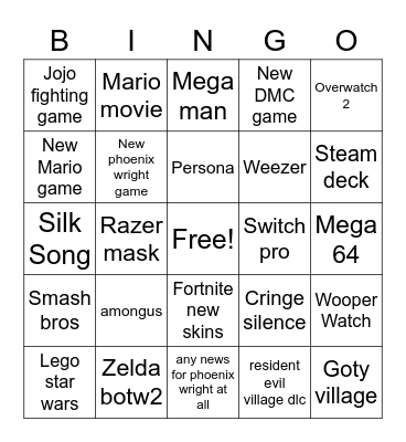 Game awards bingo Card