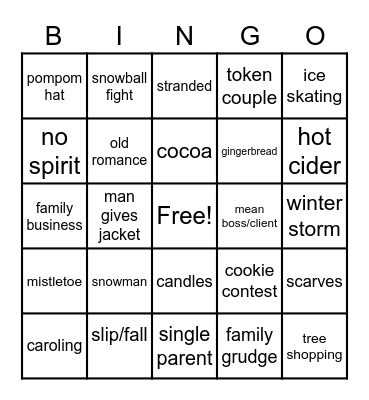 Hallmark Movies Bingo Card