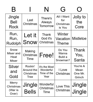 Holiday Music Bingo Card