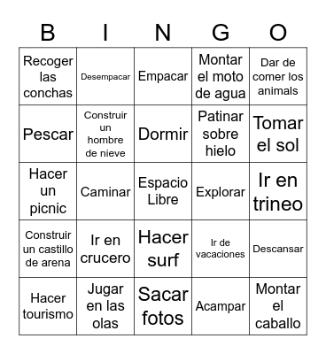 Las Vacaciones Bingo Card