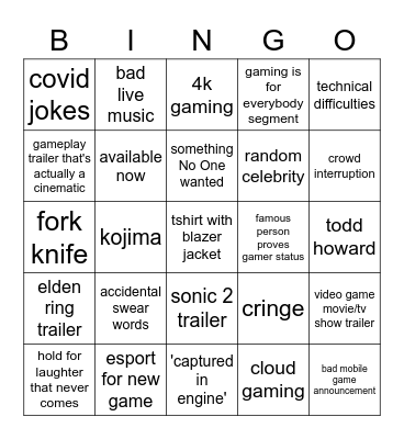 Folks Game Awards Bingo Card