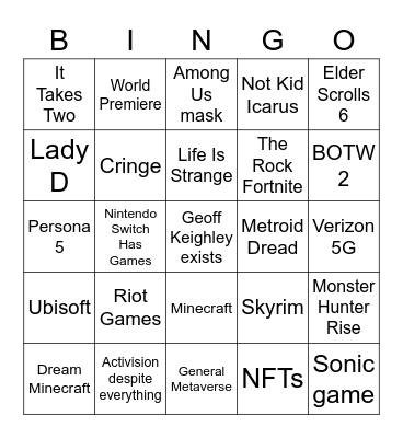 The Game Awards Bingo Card