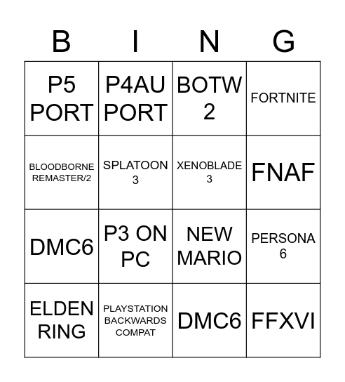 Untitled Bingo Card