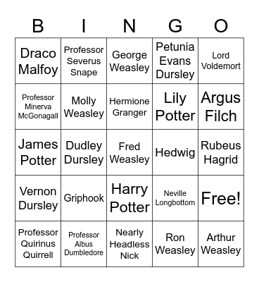 Harry Potter Characters Bingo Card