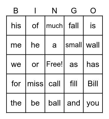Unit 4 Fundations Bingo Card