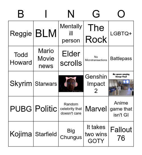 Game Awards 2021 Bingo Card