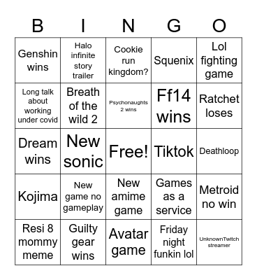 VGA Bingo Card