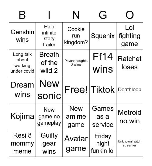 VGA Bingo Card