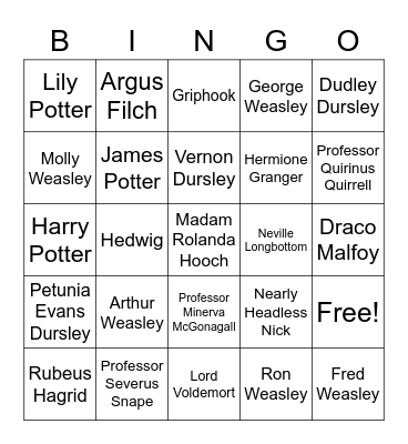 Harry Potter Characters Bingo Card