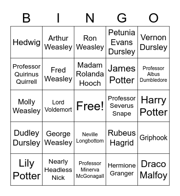 Harry Potter Characters Bingo Card