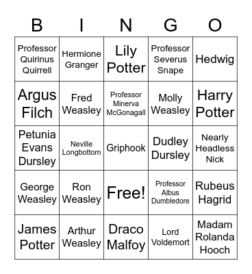 Harry Potter Characters Bingo Card