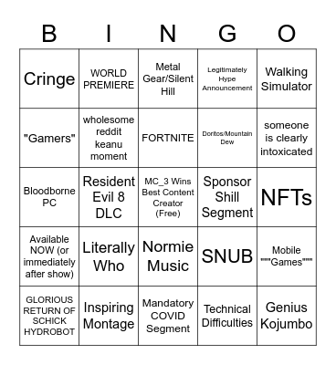 Game Awards 2021 MC3 Bingo Card