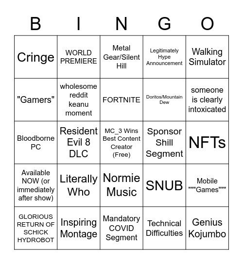 Game Awards 2021 MC3 Bingo Card