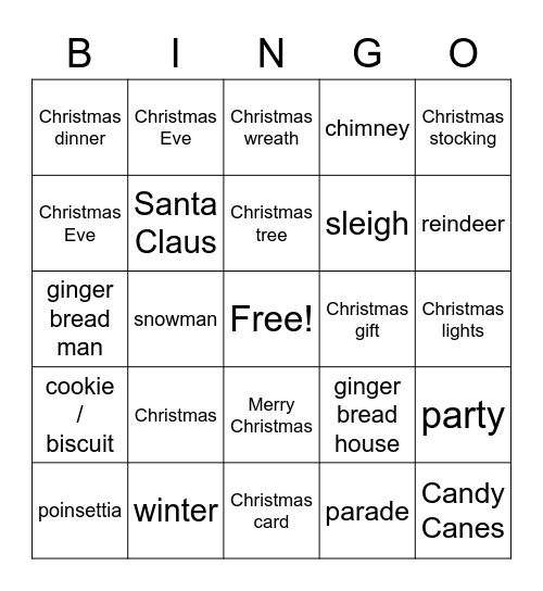 SM-圣诞节 (English) Bingo Card