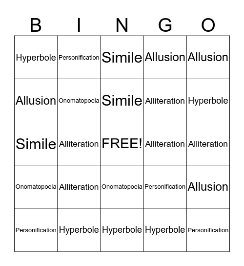Hyperbole Bingo! Bingo Card