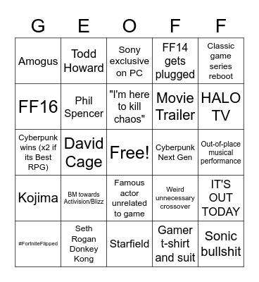 TGA Bingo Card