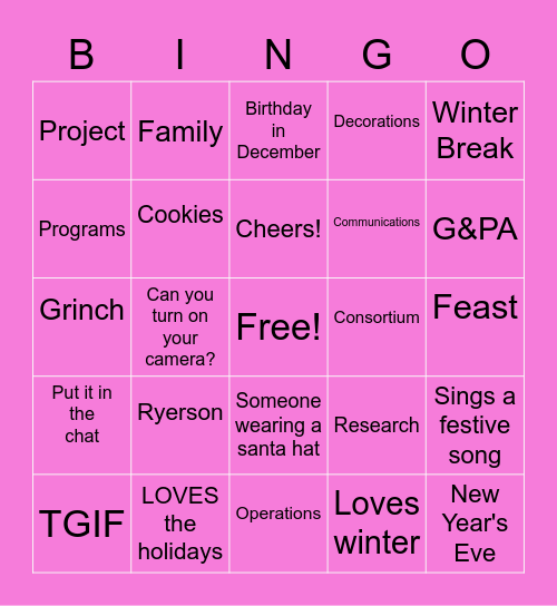FSC Holiday Bingo Card