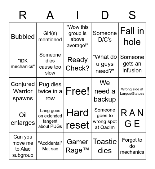 Reset Bingo Card