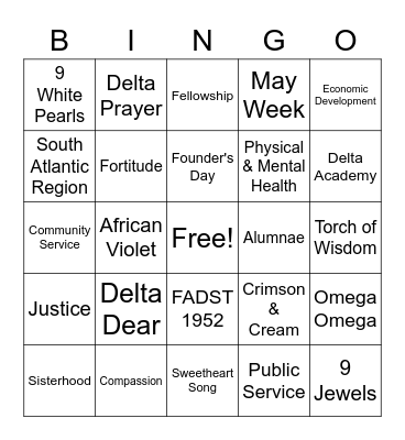 DELTA DEAR BINGO Card