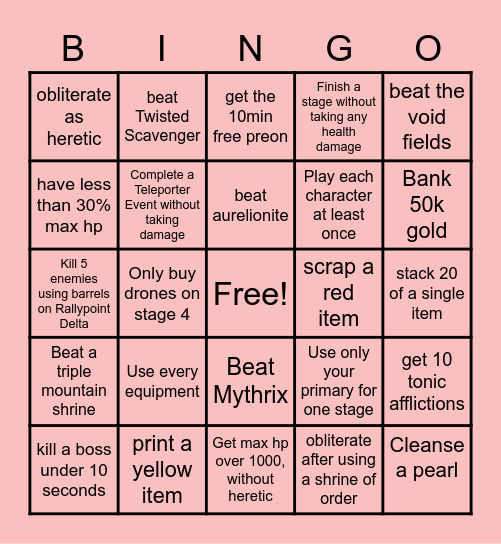 Risk Of Snow Bingo Card