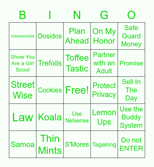 Girl Scout Safety Bingo Card