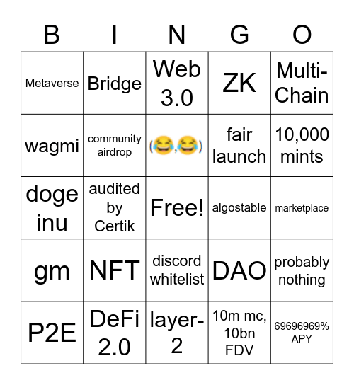 2021 Shitcoin Bingo Card