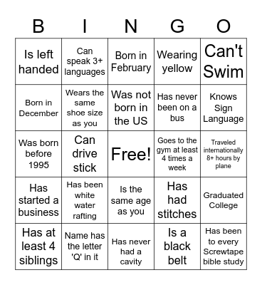 Find Someone Who... Bingo Card