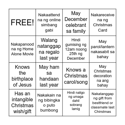 Pinoy Christmas Bingo Card