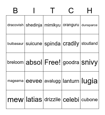 pokemon i like Bingo Card
