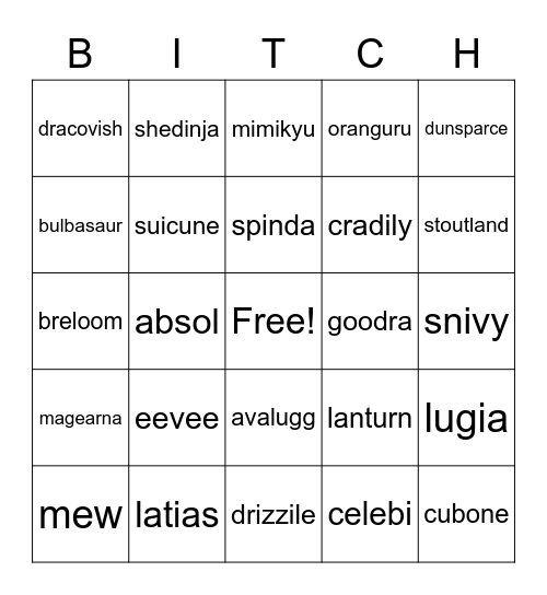pokemon i like Bingo Card
