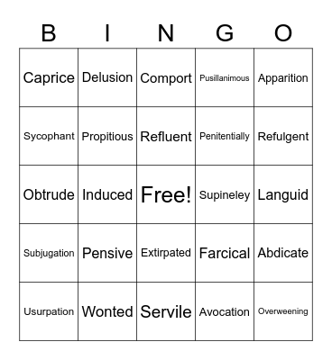 American Literature Bingo Card