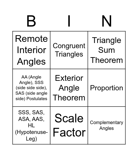 Triangle Vocab Review Bingo Card