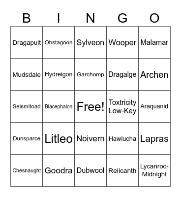 pokemon Bingo Card