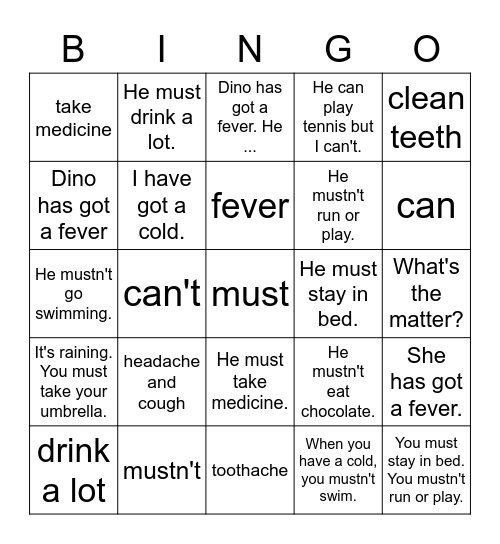 Dino 2A Lesson 14 Bingo Card