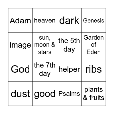 God's Creation Bingo Card