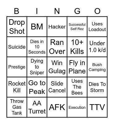 Puffer Warzone Bingo Card