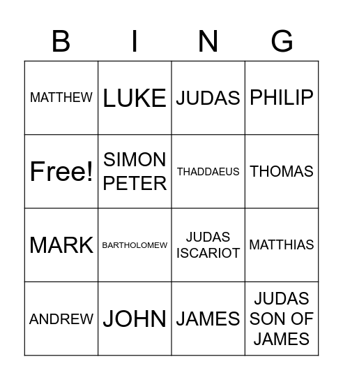 APOSTLES Bingo Card