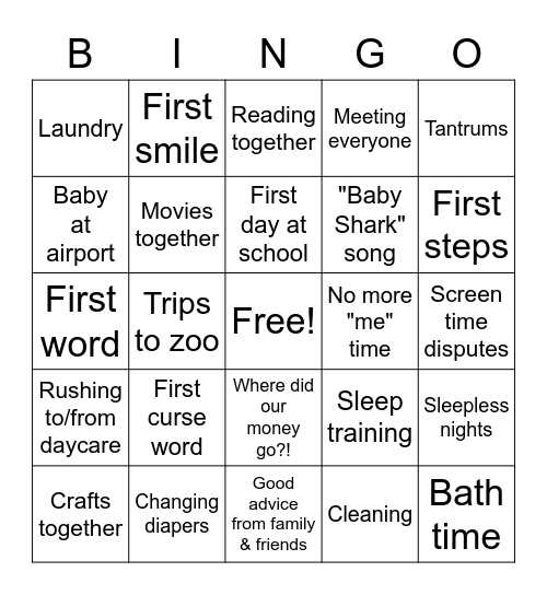 Baby Shower Bingo! Bingo Card