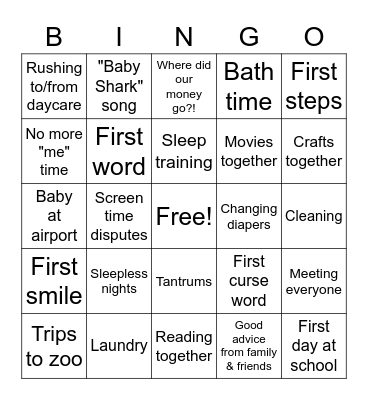 Baby Shower Bingo! Bingo Card