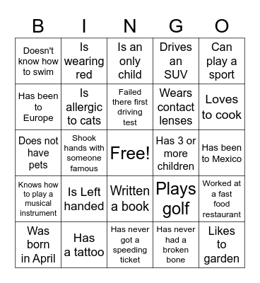 Find Someone Who Bingo Card
