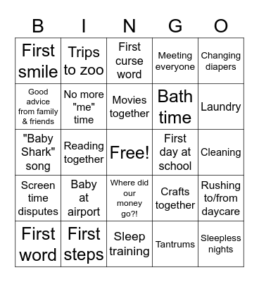 Baby Shower Bingo! Bingo Card