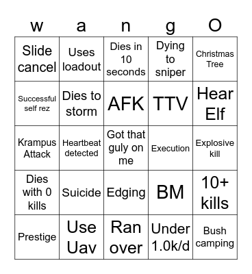 Warzon Bingo Card