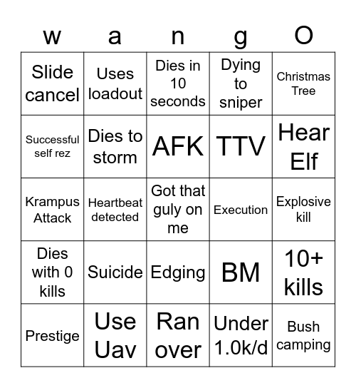 Warzon Bingo Card