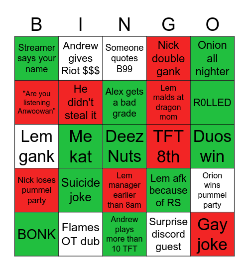 BOYS BINGO II Bingo Card