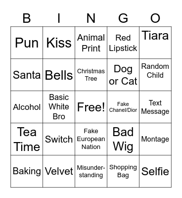 Princess Switch Bingo Card