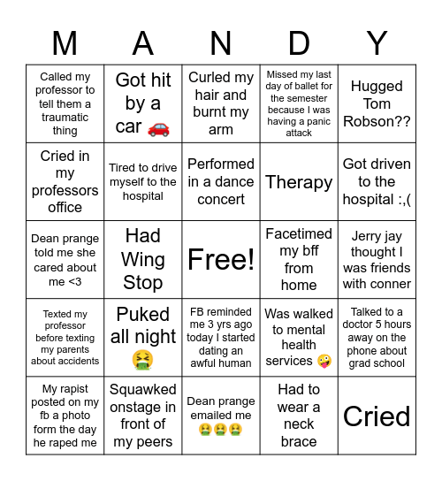 Mandy’s day <3 Bingo Card