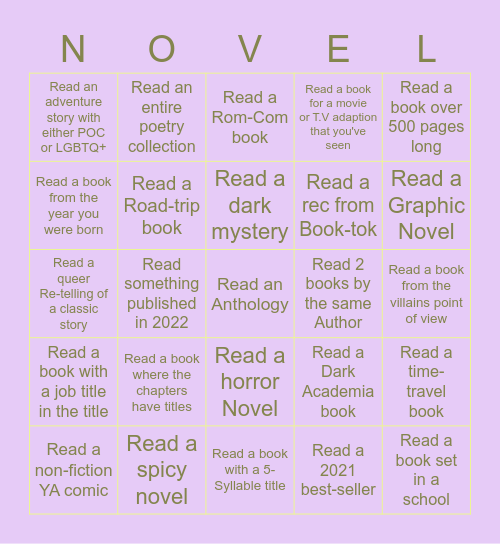 2022 Reading Challenge Bingo Card