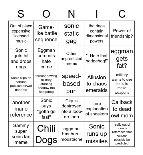 sonic bongo Bingo Card