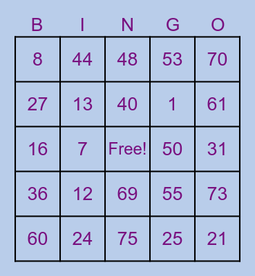 Untitled Bingo Card