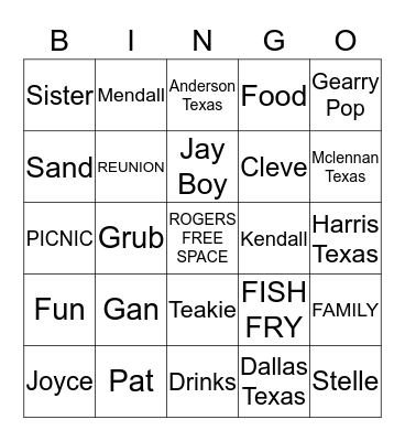 Calvin and Stelle Rogers Reunion Bingo Card